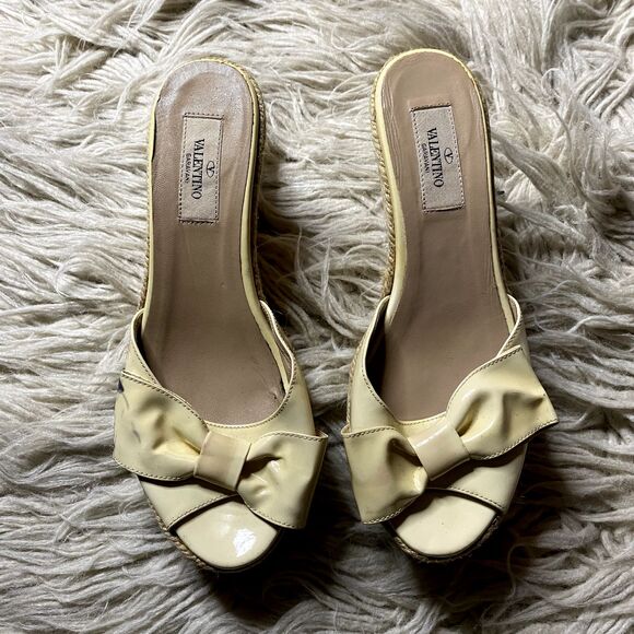 Valentino Garavani Patent leather Bow slides size 38 Wedge espadrille - Picture 1 of 6